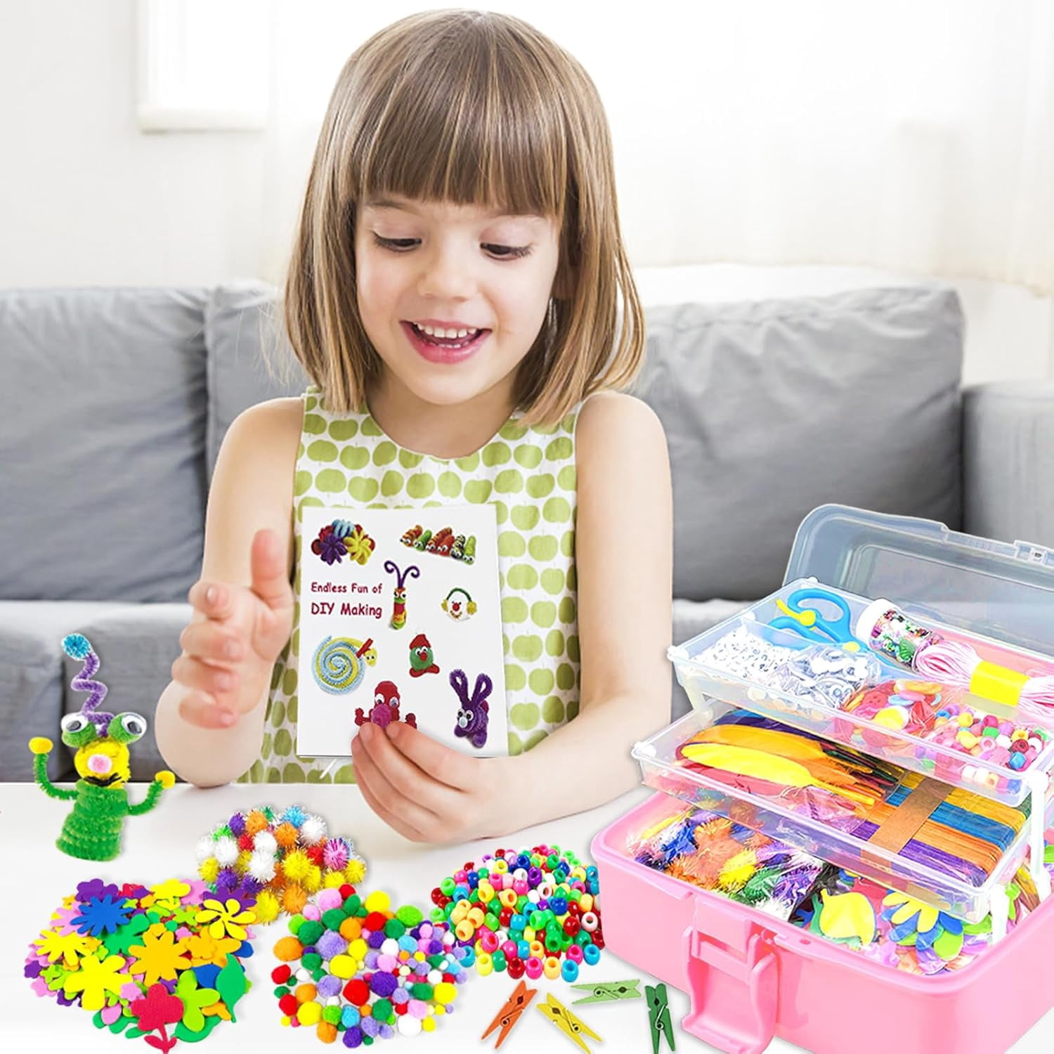 Arts and Crafts Supplies for Kids DIY Craft Kits Art Supplies Materials Kids Crafts Set with Pipe Cleaners Craft Box Preschool Homeschool Toys Gift for Boys and Girls Age 4 5 6 7 8