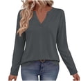 thumbnail image 2 of VBVC Women's V Neck Long Sleeve T Shirts , Ladies Casual Slim Stretchy Tunic Tops , Fall Winter Basic Dressy Shirts For Women, *Gray , Small, 2 of 6