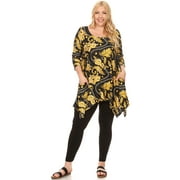 White Mark Women's Plus Size Floral Chain Printed Tunic Top with Pockets