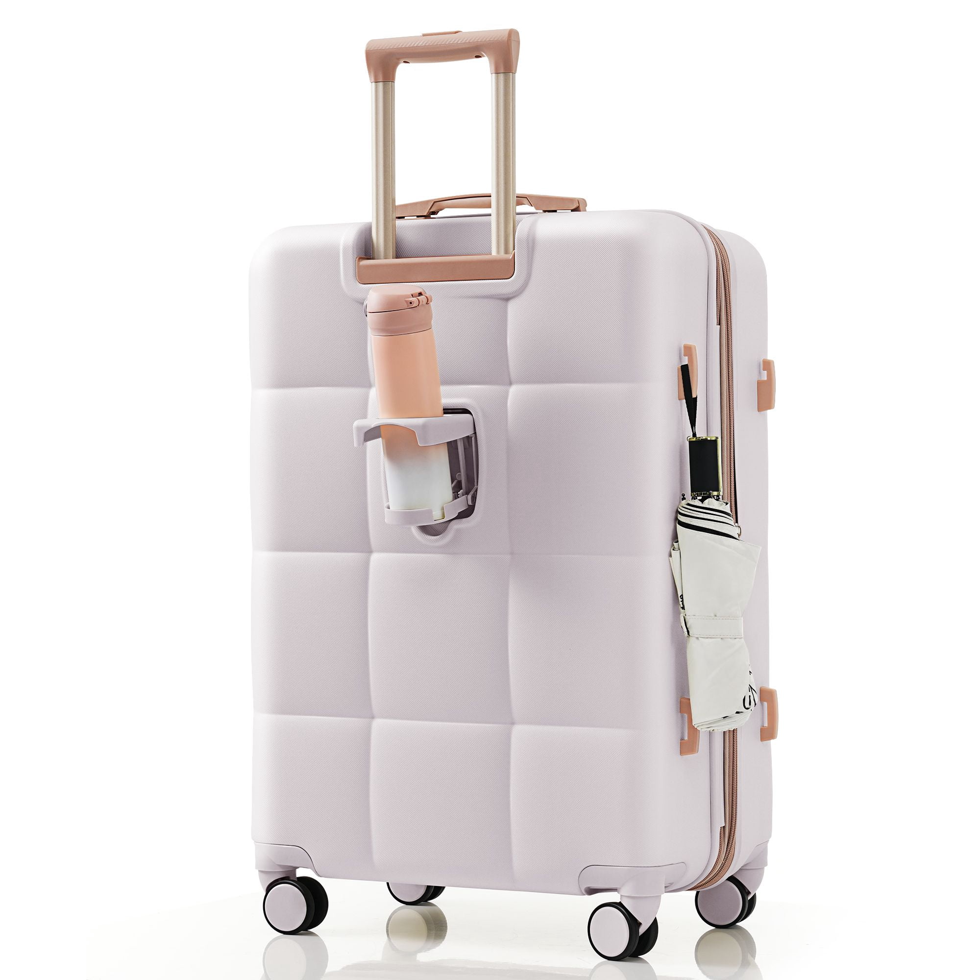 Aukfa Luggage Set, 3 Piece Expandable Hardshell Suitcase with USB Port and Cup Holders, Spinner Wheels, Ivory