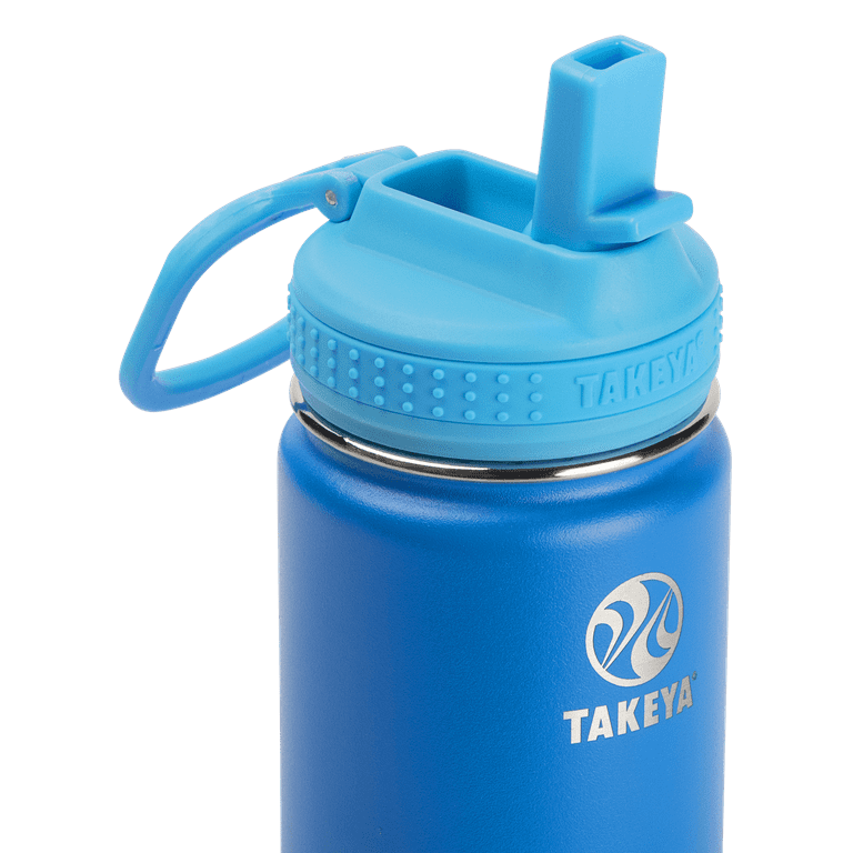 KomuNuri Stainless Steel Kids 14 OZ Water Bottle with Covered Straw Lid |  Deep Blue - Vehicles