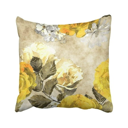 Yellow Gold Pillows WOPOP Monochrome Watercolor Vintage Floral With Gold Yellow And White Roses Phlox And Asters Pillowcase Throw Pillow Cover 16x16 inches ()