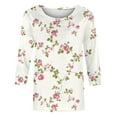 thumbnail image 5 of PuLe Women's Top 3/4 Sleeve Tunic Tops for Women Summer Floral Print Tees Shirts Womens Crew Neck 3/4 Sleeve Basic T-Shirts, 5 of 5