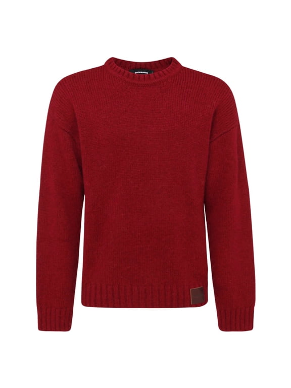 Bordeaux Red Alpaca-Wool Blend Logo-Patch Jumper (Men's)