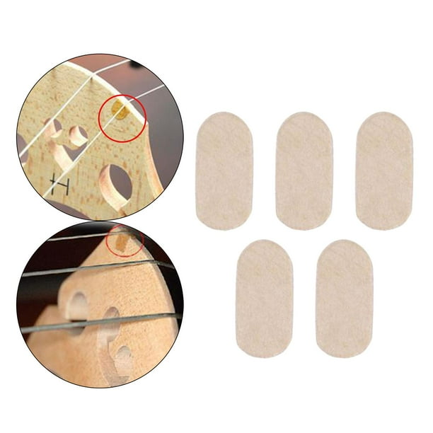 Paquete de 5 almohadillas de pergamino para puente, protectores de cuerdas, almohadilla para cuerdas E, Protector de cuerdas de cuero PU para violín y , PEQUEÑA Pequeña shamjiam Protectores de cuerdas