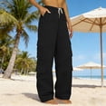 thumbnail image 2 of Women's High Waisted Work Pants with Drawstring, Loose Fit Cargo Pants with Multiple Pockets, Casual Straight Leg Trousers for Daily Wear, Streetwear and Outdoor Activities-Black, 2 of 9