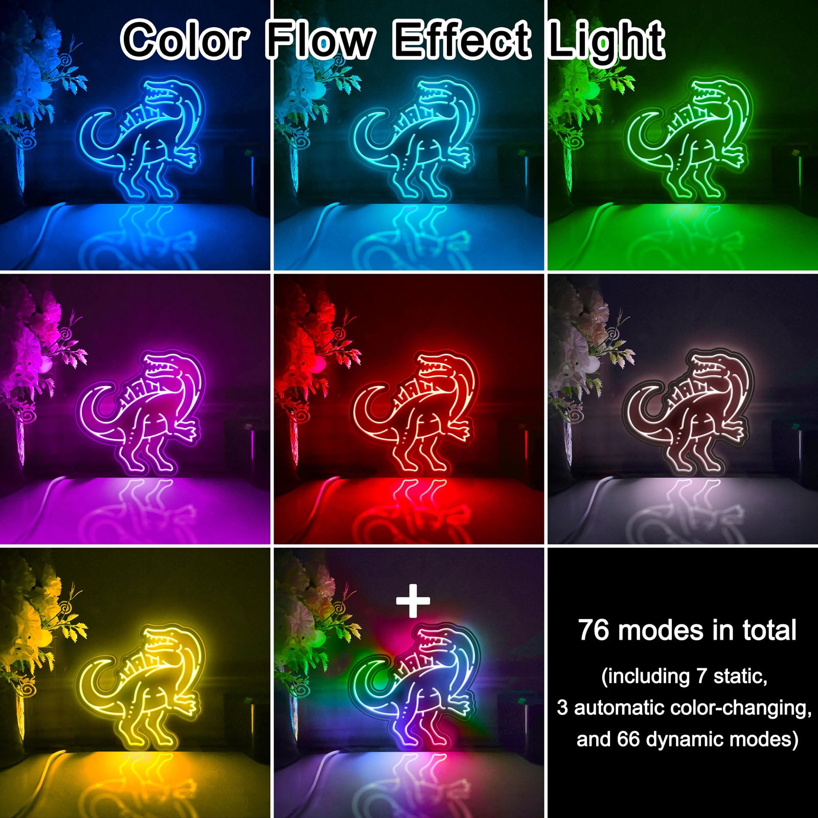 Dinosaur Led Light Box, Dimmable Neon-Like Light Signs USB Power for Wall Decor Bedroom Decoration, Color Flow Effect (WxH) 6"x6"