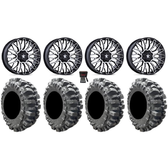 MSA Clubber 14" Wheels Machined 28" Bogger Tires Can-Am Commander Maverick Renegade Outlander Defender