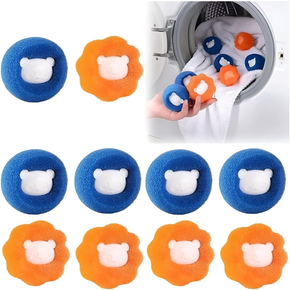 ACDANC 10 Pcs Box-Packed Pet Hair Remover for Laundry, Laundry Pet Hair Catcher, Washing Machine Hair Catcher, Washing Balls Dryer Balls for Clothing Dog Cat Pet Fur Remover(Orange Blue)