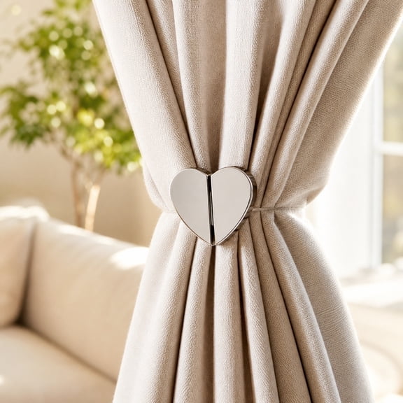 Magnetic Heart Curtain Tiebacks for Home Decor, Decorative Window Holdbacks for Drapes, No-Drill Metal Holder for Living Room & Bedroom