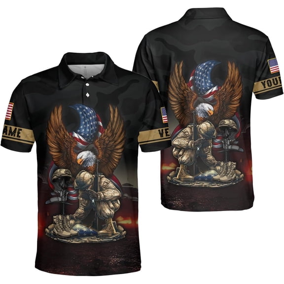 Veteran Polo Shirt for Men Custom US Army Polo Shirts Military Veterans Pride American Flag Gifts Memorial Day Army Shirts (S)