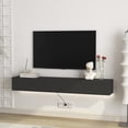 thumbnail image 3 of 69" Wall-Mounted Floating TV Stand with 16-Color LED Lighting & Storage Cabinet for 55-65" TVs, Modern Media Console with Cable Management, Black, 3 of 7