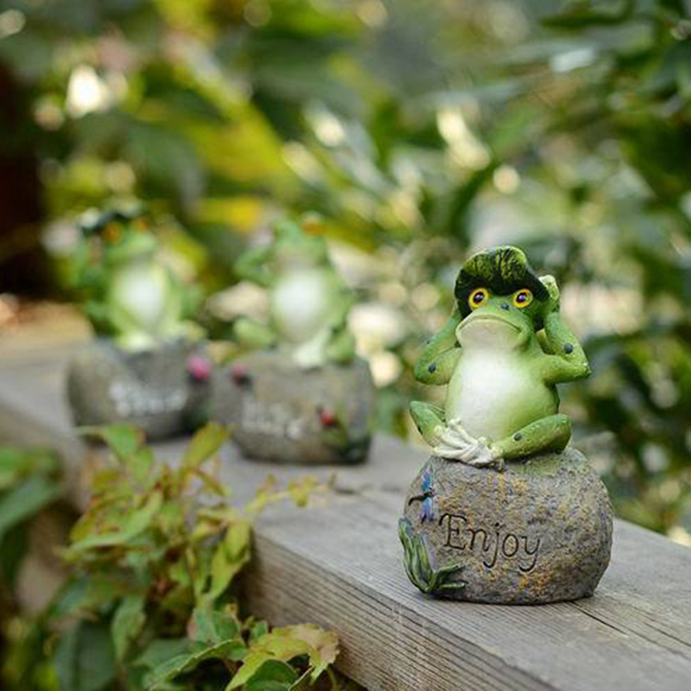 3 Pcs Frog Garden Statues Frogs Sitting on Stone Sculptures Outdoor Decor Fairy Garden Ornaments;3 Pcs Frog Garden Statues Frogs Sitting on Stone Sculptures Outdoor Decor - image 4 of 8
