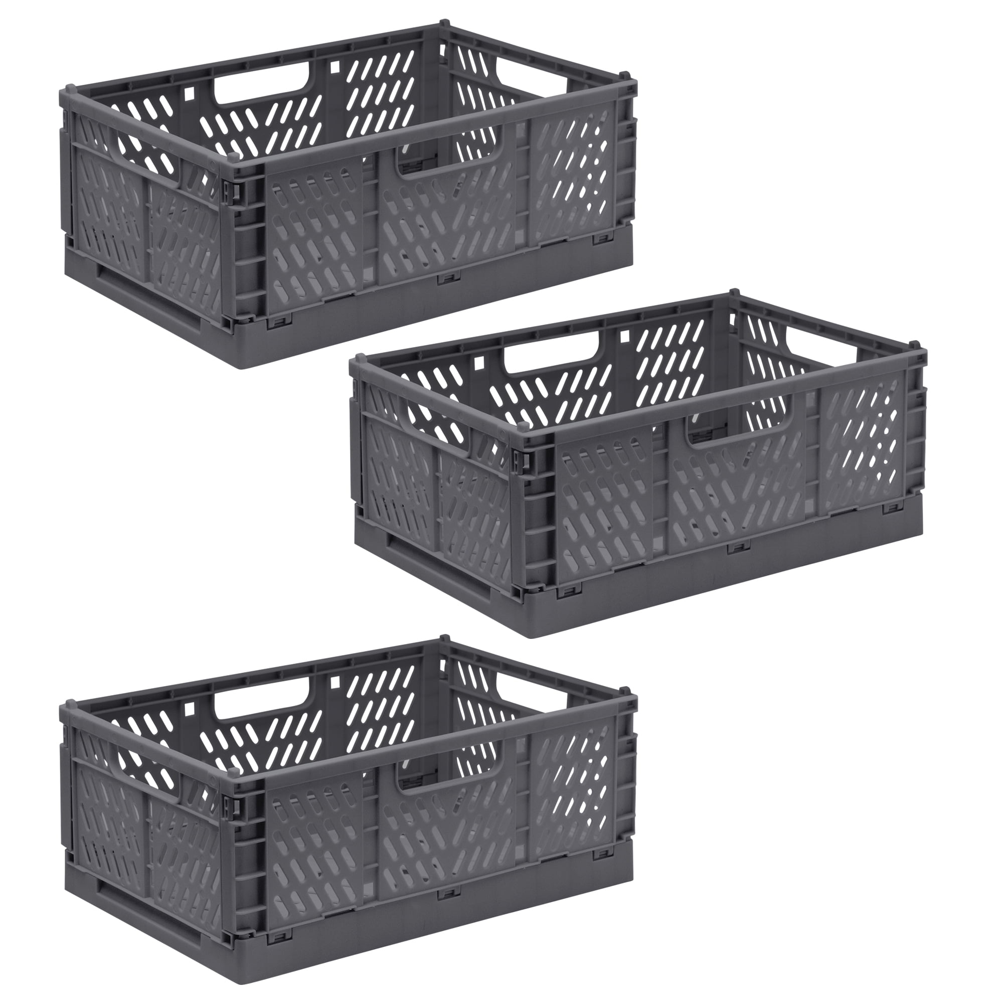 6 X 32 LITRE FOLDABLE CRATE PLASTIC STORAGE BOX BASKET CRATES FLAT GOOD FOR CARS 