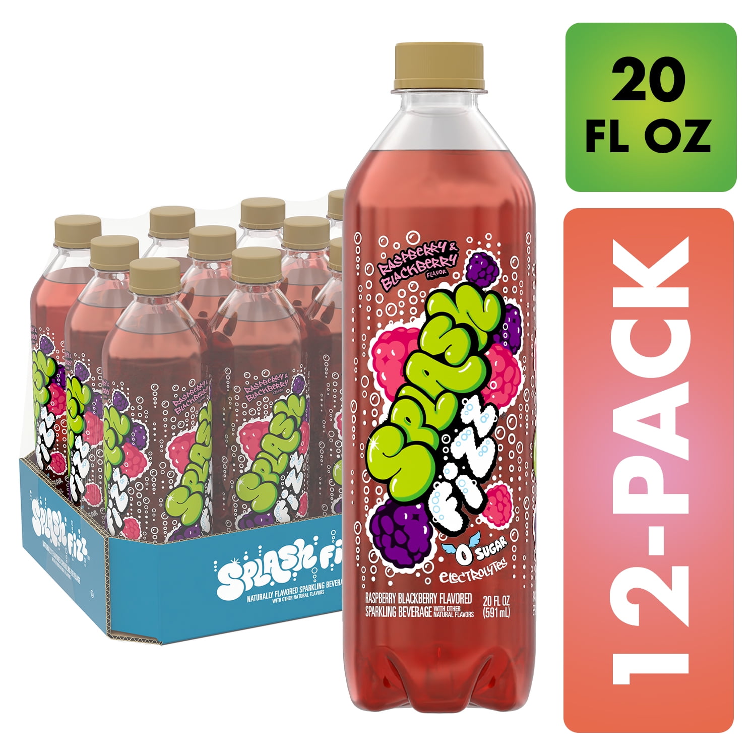 Splash Fizz, Raspberry Blackberry Flavor Sparkling Water Beverage, 20