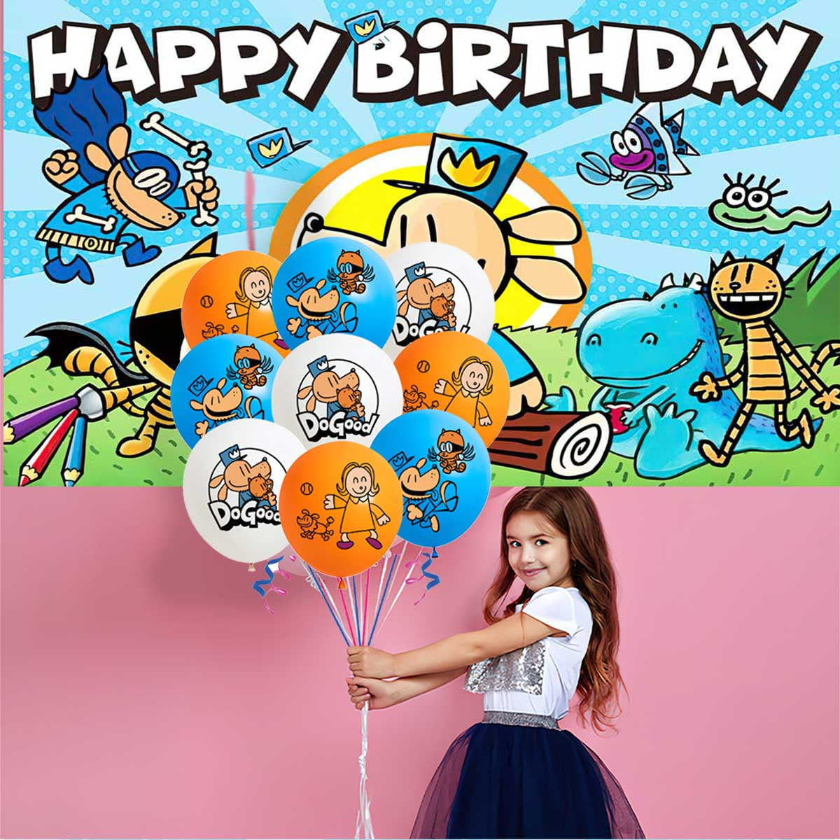 Dog Man Birthday Party Supplies for Boy Latex Balloons Kit Decorations Set Decor Banner Backdrop
