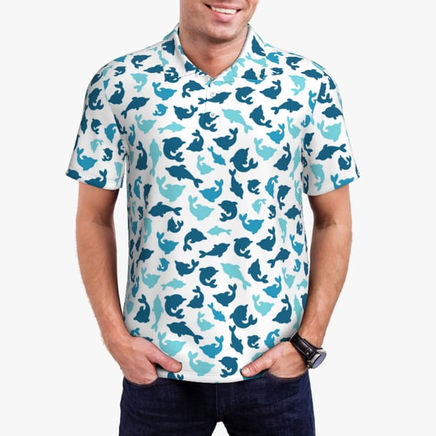 Balery Cute Shark Camisa Polo de Hombre con Estampado, de Manga Corta y Tejido Medio, Camisa Tipo Golf Polo-Small