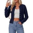 thumbnail image 6 of PRETTYGARDEN Womens Cropped Button Up Knit Cardigan Sweater | Cute Crewneck Long Sleeve Lightweight Tops, Fall Trendy Slim Fit Soft Cozy Casual Cardigans, Holiday Party Sweaters, 6 of 10