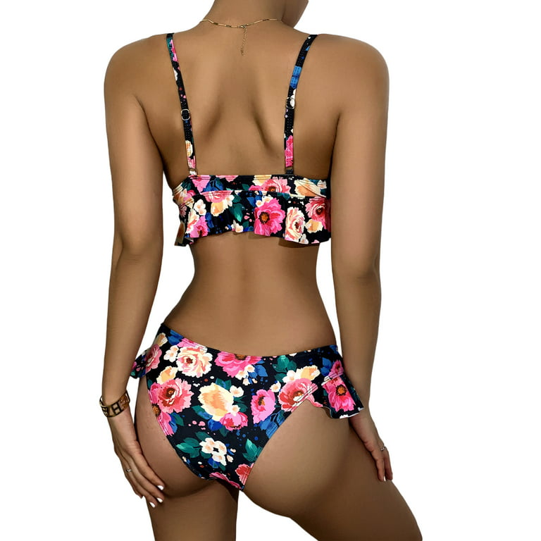 FOCUSNORM Women Two Piece Swimsuit Floral Print Bikini Set Swimwear Bathing  Suit