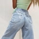 thumbnail image 5 of Pantalones vaqueros boyfriend de cintura alta para mujer, estampado de mariposas Y2K de los años 90, pierna ancha y recta, color azul (XL), 5 of 5