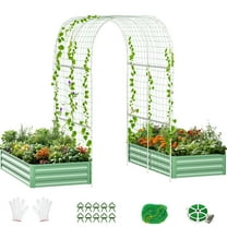 Slsy 3 in 1 Galvanized Raised Garden Bed with 85in Tall Arch Trellis for Climbing Vegetables Flowers Herbs, Metal Raised Garden Bed Kit with Trellis, Plant Ties, Climbing Supporting Netting