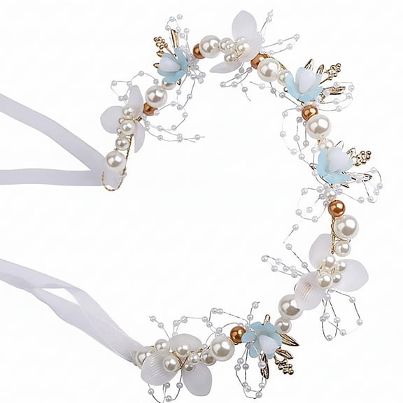 Girls Flower Hair Hoop with Pearls, Adjustable Fairy Princess Hairband for Weddings, Parties, Photoshoots