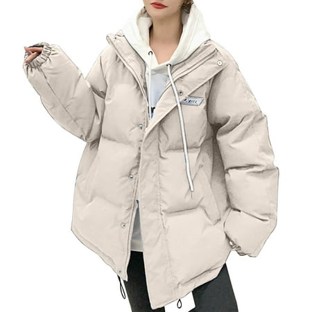 

LBECLEY Light Jacket for Juniors Women&Men Winter Loose Collar Raglan Sleeves Jacket Short Thickened Bread Jacket Coat Lined Scrub Jackets for Women White S