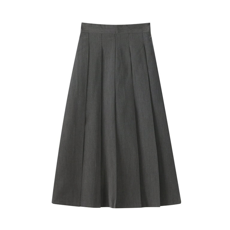 Yuwull Women's High Waist Flowy Pleated Maxi Skirt Summer Midi Skirt Casual  A Line Ruffle Skirts Dresses for Girl Gray 