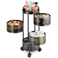 thumbnail image 4 of Fogcroll 3-Tier Rotating Kitchen Storage Rack Round Metal Storage Basket Shelves Rotating Tower Organizer with Rolling Wheels No Assembly Hollow Mesh Heighten Guardrail for Fruit Vegetable Grocery, 4 of 13
