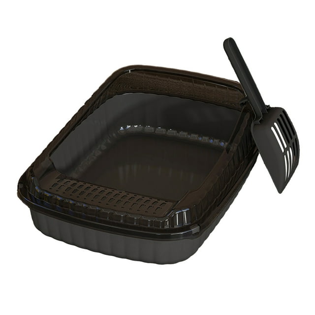 SLYNSHome Large Cat Litter Box,Open Top,Kitty Litter Box with Scoop Easy to Clean - Black
