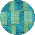 thumbnail image 1 of Ahgly Company Indoor Round Patchwork Light Blue Transitional Area Rugs, 4' Round, 1 of 4