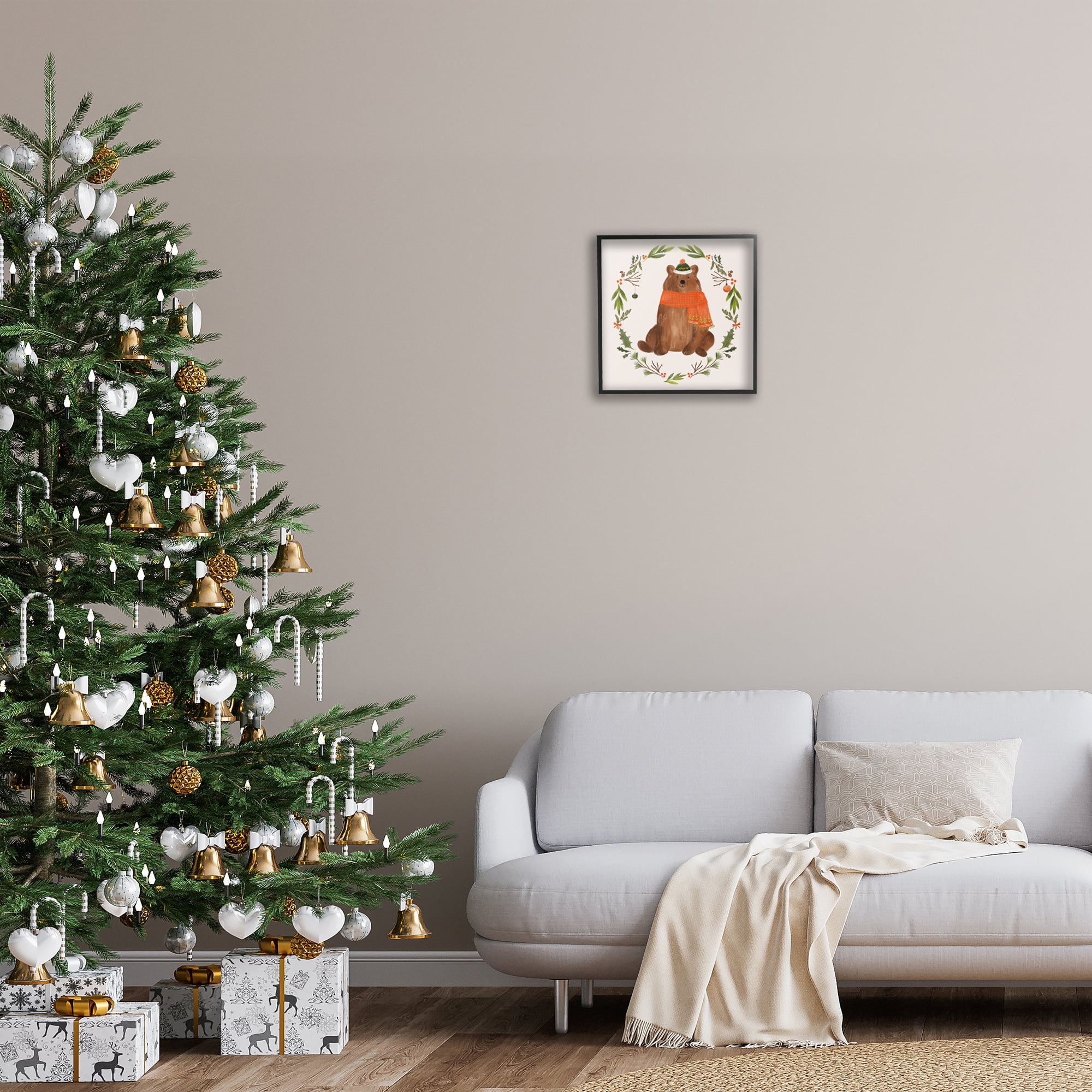 Stupell Industries Holiday Bear Wreaf Holiday Painting Black Framed Art Prints Wall Art, 17 x 17