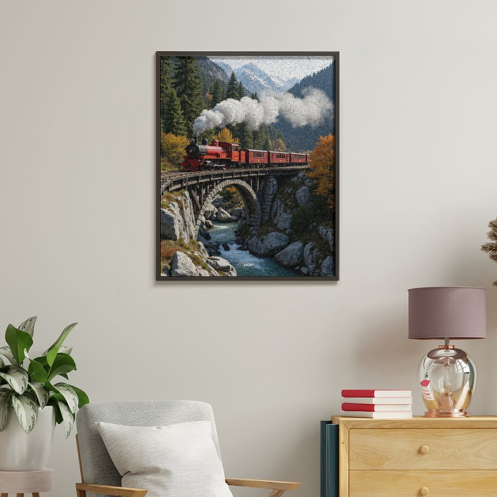 Paint by Numbers Kit for Adults, Red Train Scenic Mountain Journey Paint by Numbers, Easy Paint by Numbers Kit for Adults Beginner, DIY Adult Paint by Number Kits on Canvas, Home Decor
