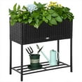 thumbnail image 2 of Outsunny Outdoor Flower Stand with legs, Rattan Wicker Look, Tool Storage Shelf, Portable Design for Herbs, Vegetables, Flowers, Gray, 2 of 9