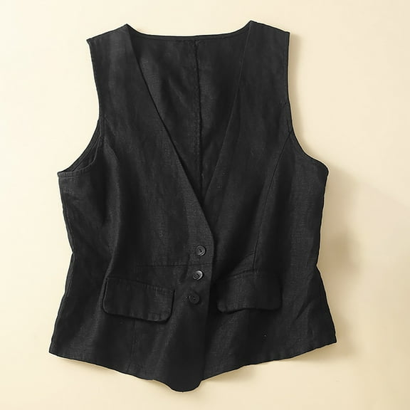 WNEGSTG Vests for Women 2023 Sleeveless Vest Literary Retro Summer V Neck Casual Thin Vest