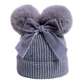 thumbnail image 4 of Double Bowknot Baby Hat, Winter Knitted Woolen Beanie for & Toddlers, Thick Warm Soft Yarn with Double Pompom, Ideal for Cold Weather, 4 of 6
