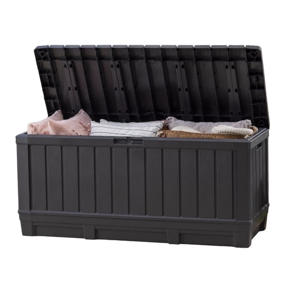 Keter Kentwood 92 Gallon Resin Deck Box-Organization and Storage for Patio Furniture Outdoor Cushions, Throw Pillows, Garden Tools and Pool Floats, Graphite