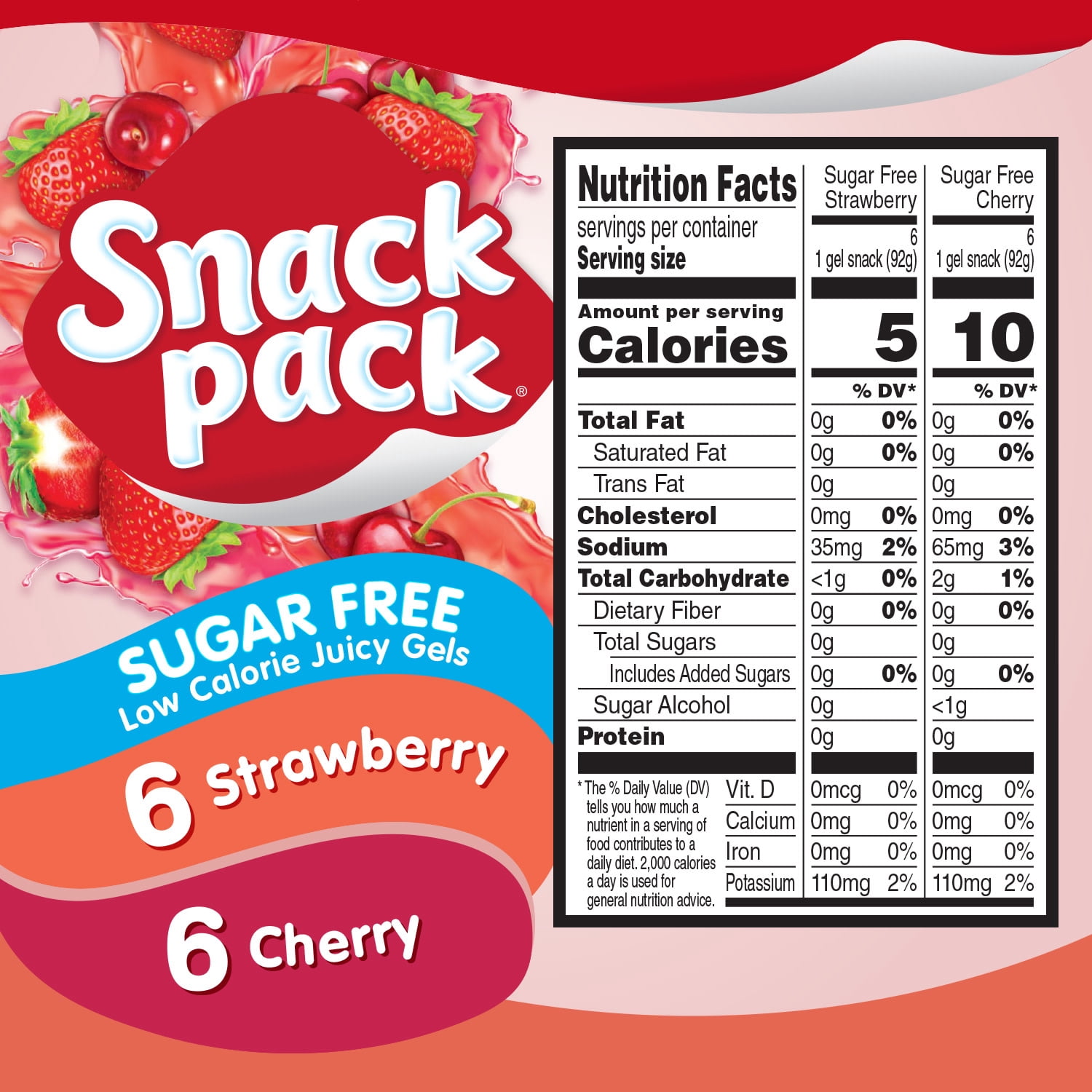 (3 pack) Snack Pack Zero Sugar Strawberry and Cherry Flavored Juicy Gels, 3.25 oz Snack Cups, 12 Count Family Pack