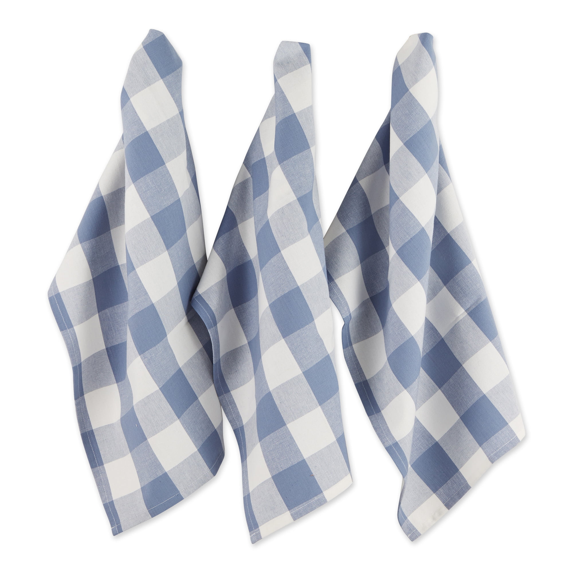 Design Imports BLUEBERRY PLAID Cotton Dish Towels Set of 2 Blue and White 