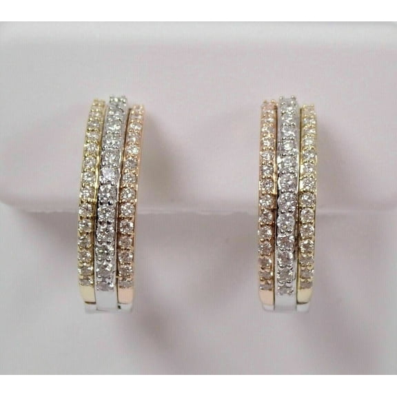1.60Ct Round Cut Lab Created Diamond Three Row Hoop Huggie Pretty Earrings For Women's 14K Yellow Gold Plated 925 Silver