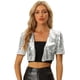 thumbnail image 1 of Encogimiento de Hombros de Lentejuelas para Chaquetas Recortadas con Purpurina Delantera Abierta de Manga Corta para Mujer Plata XL, 1 of 6