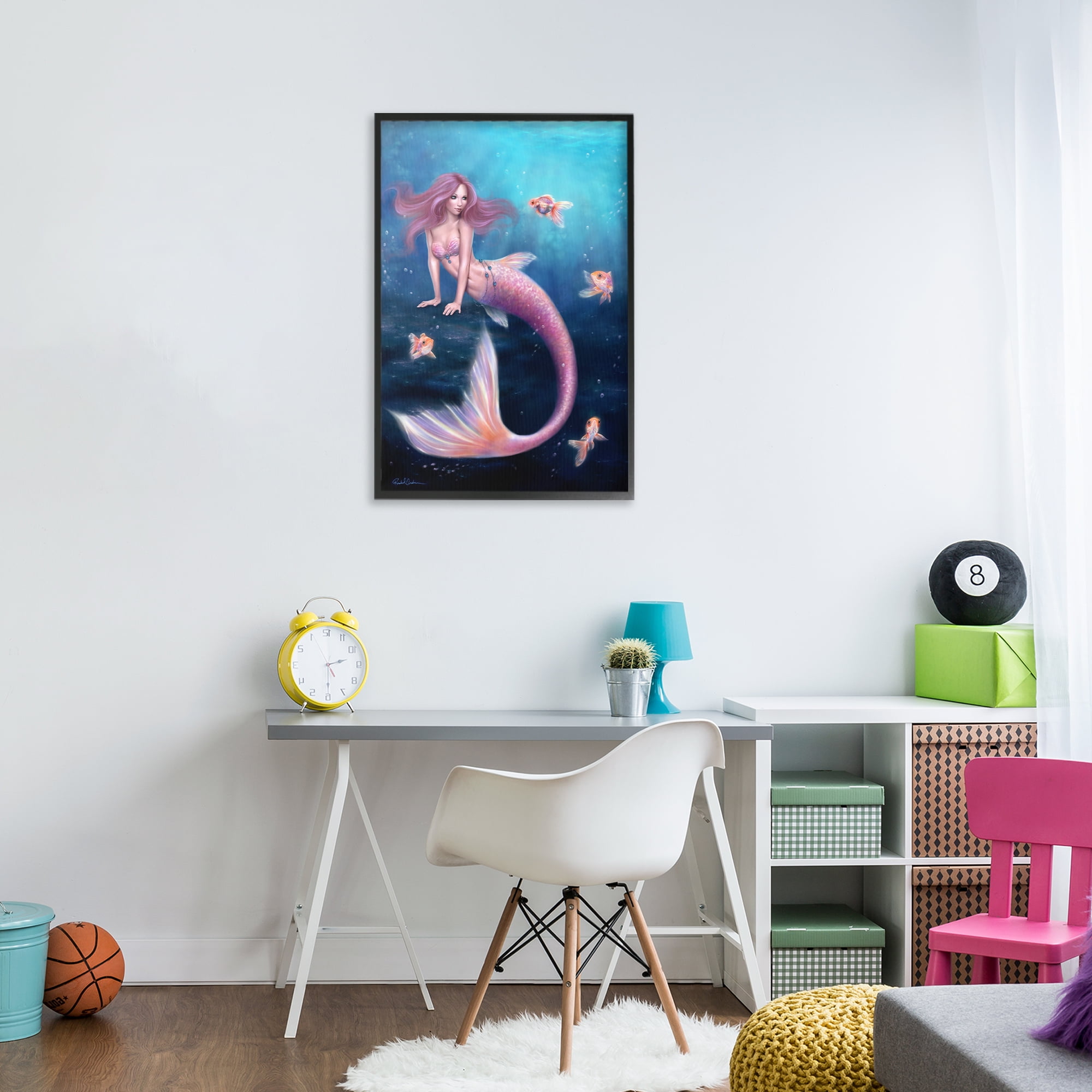 Aurelia Mermaid & Fish Black Framed Giclee Art, design by Rachel Anderson