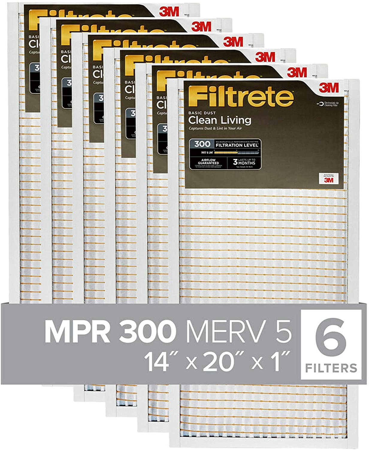 Filtrete 14x20x1, AC Furnace Air Filter, MPR 300, Clean Living Basic Dust,  6-Pack (exact dimensions 13.81 x 19.81 x 0.81) - Walmart.com