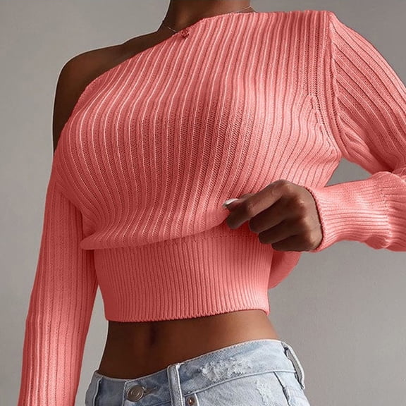 Wowcloth Woman's Off-Shoulder Sweater, Solid Color Long Sleeve with Round Neck, Casual for Everyday Wear