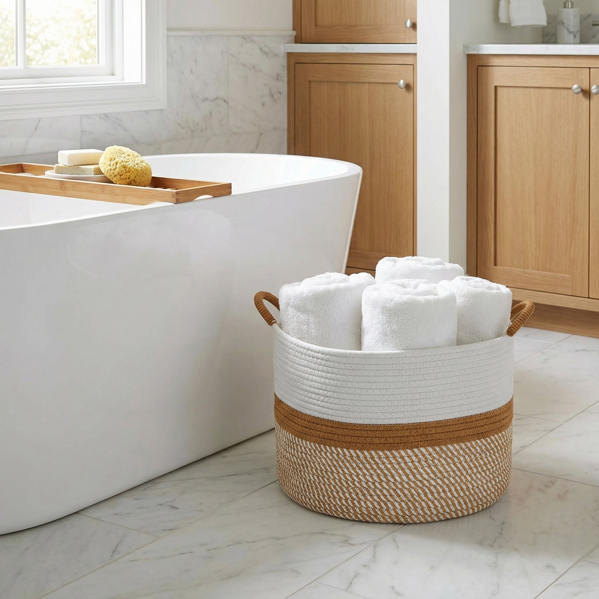 Unique Bargains Multiple Use Woven Storage Bin for Home White Coffee 15.7*15.7*11.8in