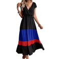 thumbnail image 2 of Women Party Color Block Dress High Waist Short Sleeve Maxi V Neck Dress Casual Ruched Ruffle Hem Dress Color 3 S, 2 of 9