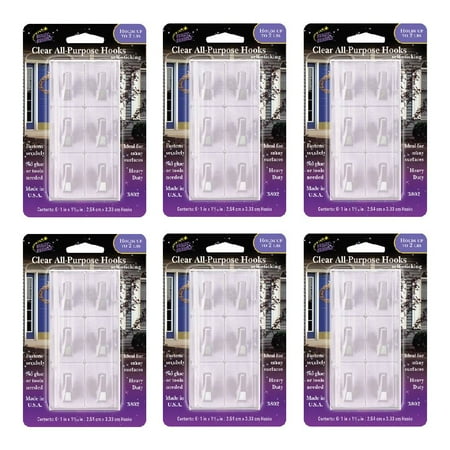 

Magic Mounts 3802 All Purpose Hooks Self Sticking Heavy Duty Made in USA 6 Count Per Pack Clear 6-Pack