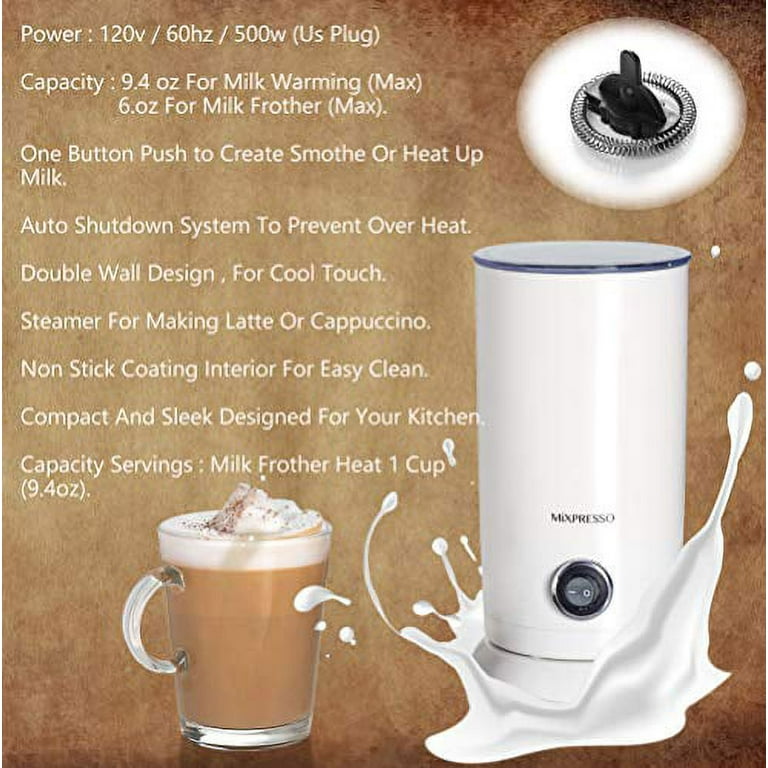 Mixpresso Electric Milk Frother - Latte Art Steamer, Electric