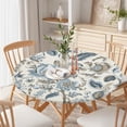 thumbnail image 3 of Vintage Floral Round Fitted Tablecloth with Elastic Blue Brown Chinoiserie Flower Circle Table Cloth for 40-44" Round Tables Wipeable Waterproof Elegant Rustic Table Cover for Dining Patio Picnic, 3 of 8