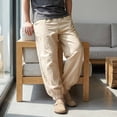 thumbnail image 6 of BVnarty Men's Solid Linen Beach Jogger Pants Loose Drawstring Elastic Waist Casual Long Trousers with Pockets for Vacation Outdoor Khaki XXXL, 6 of 9
